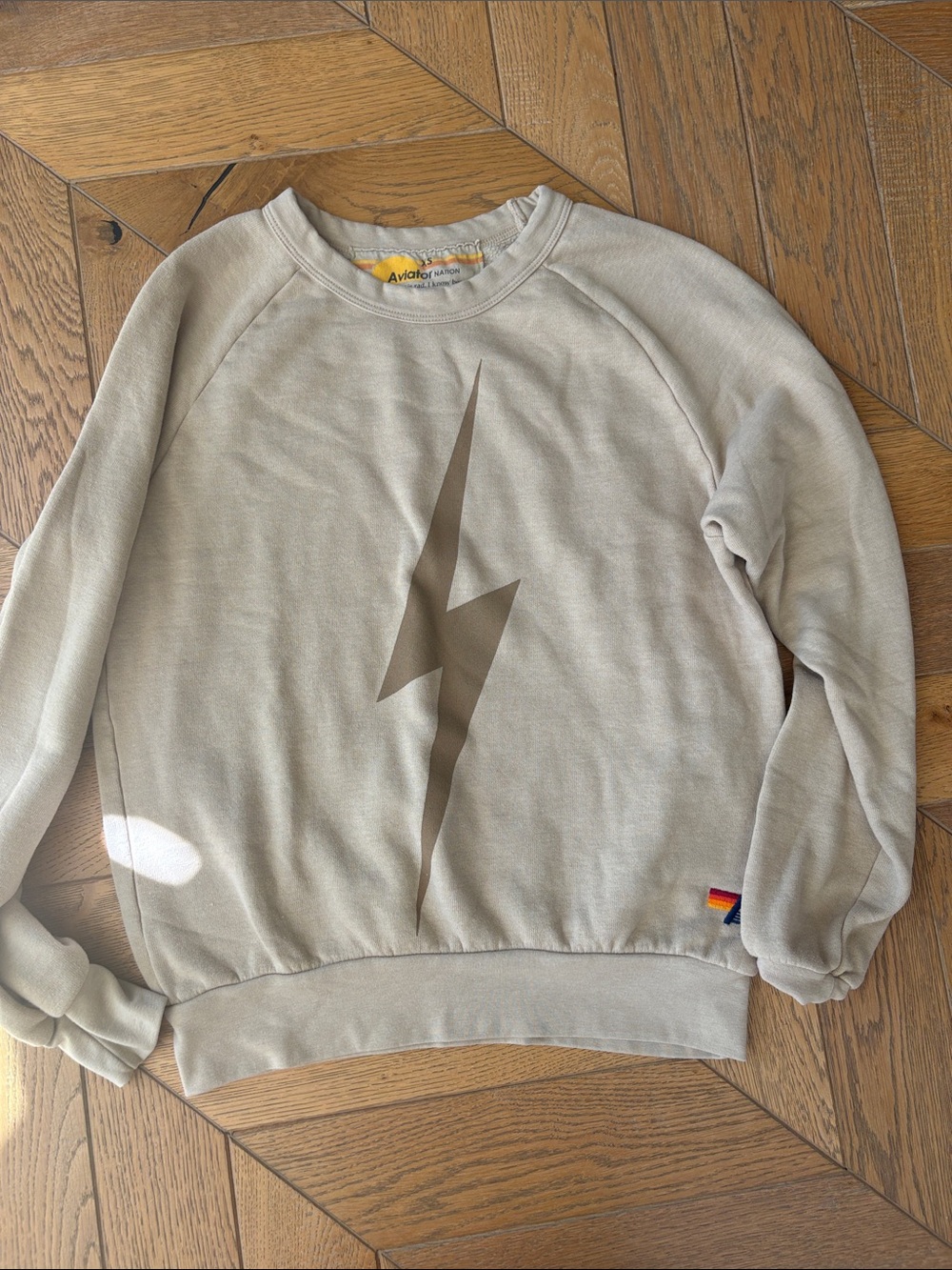 Aviator Nation Crewneck Sweatshirt in Light Gray with Brown Lightning Bolt